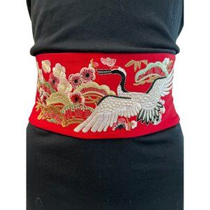 105. Toni Sinclaire Bohemian Bird Embroidered Belt Red One Size O/S